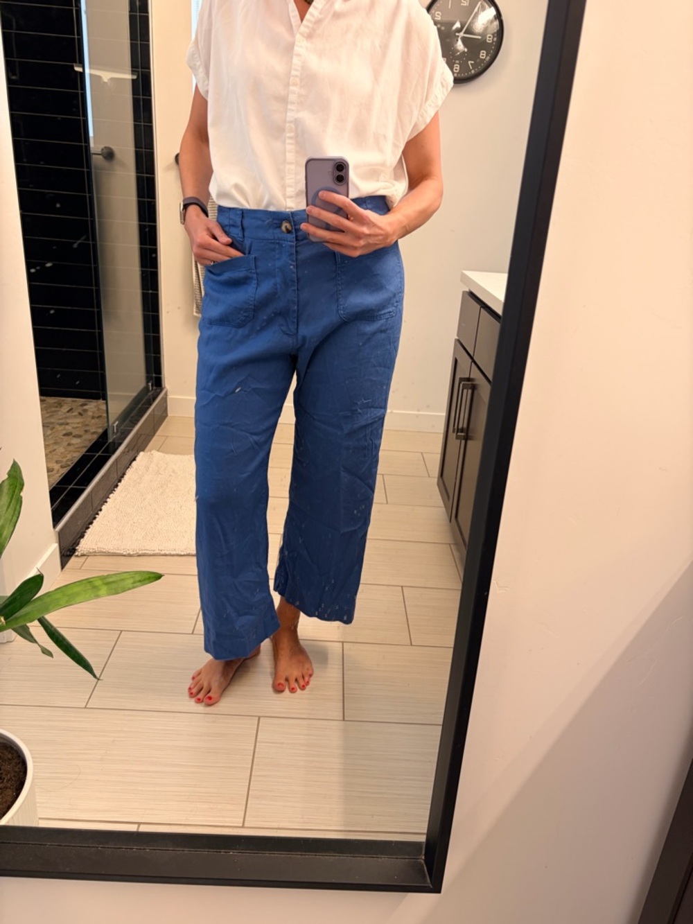 Maeve Cobalt Blue Wide-Leg Cropped Jeans Culottes Linen